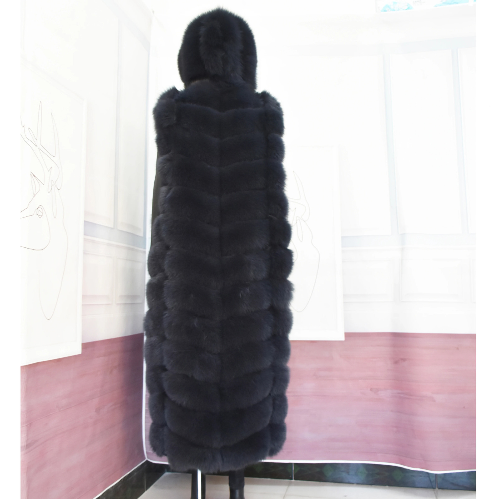 Lengthening Real Fur Vest Natural Coat For Jacket Female Coats Hood Waistcoat Long 241115