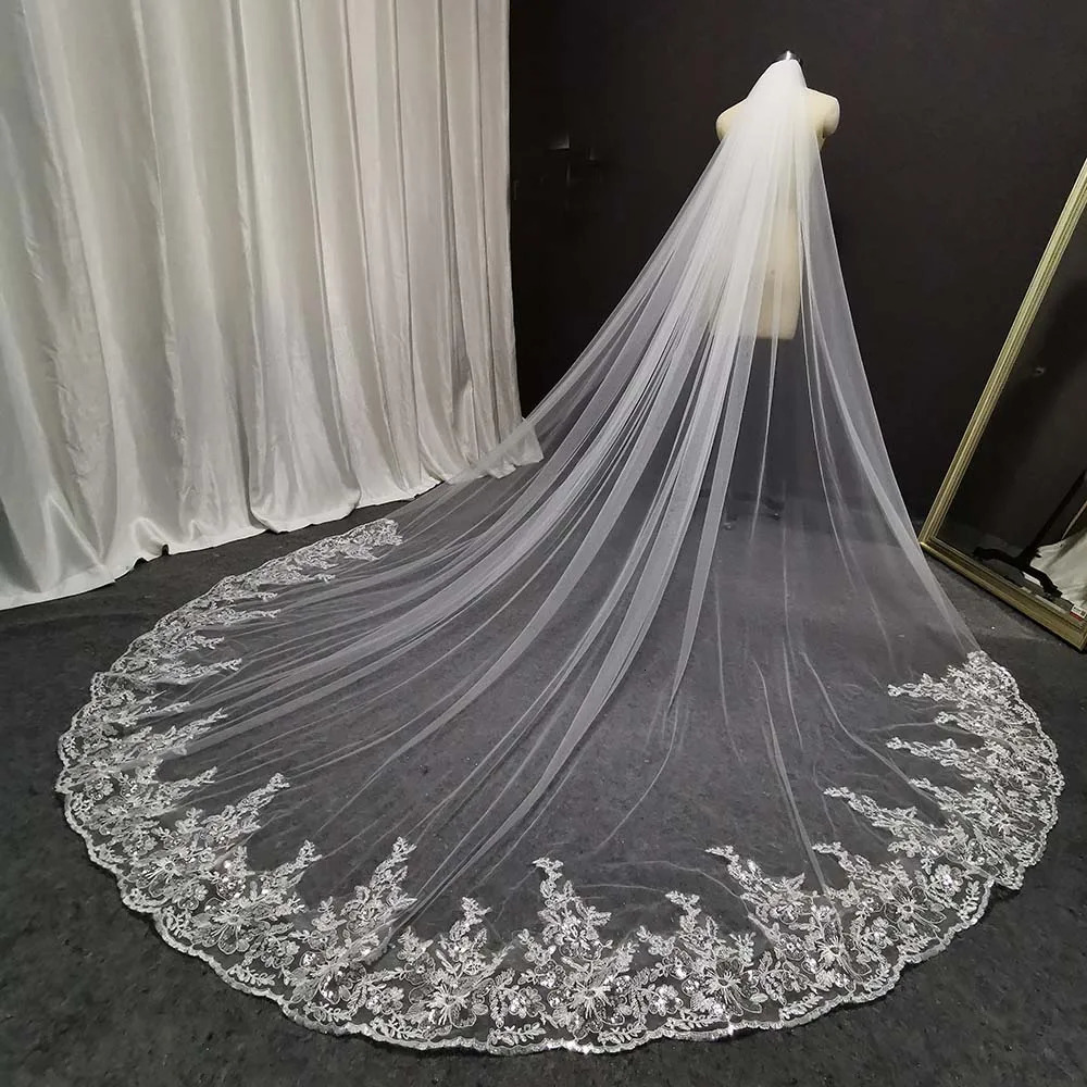 Customized Sparkling Lace Long Wedding Veil White Ivory Bridal Veil Wedding Headwear Bridal Veil 241115