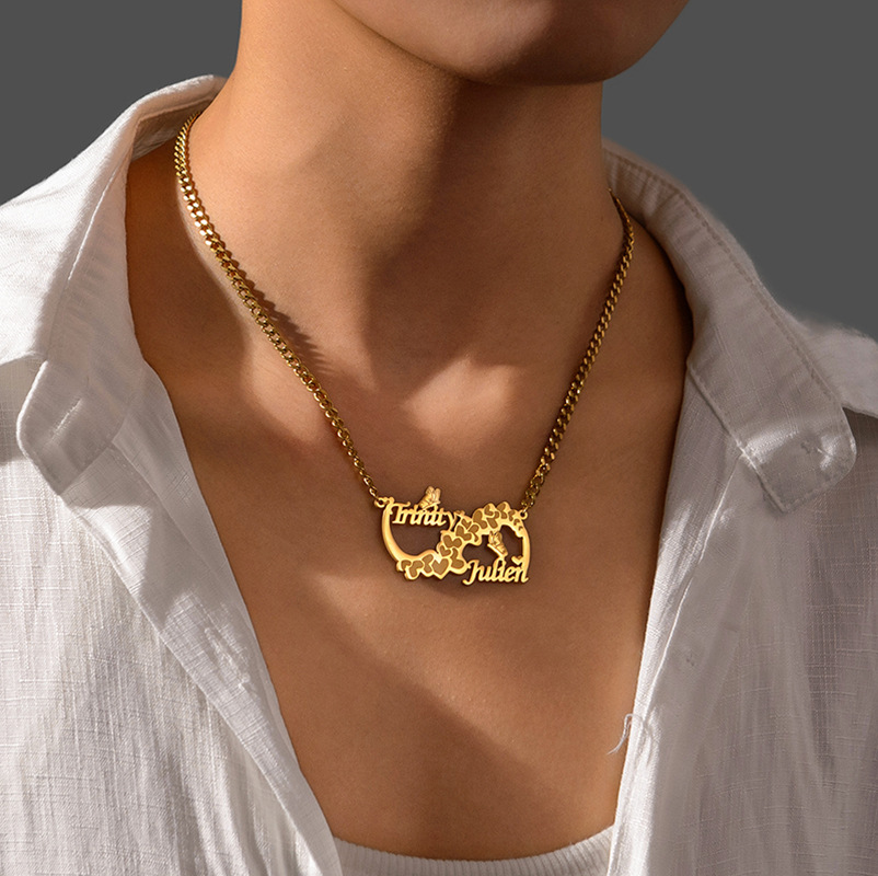 DIY Custom Flower Letters Name Pendant Necklace Stainless Steel Choker Necklace Jewelry