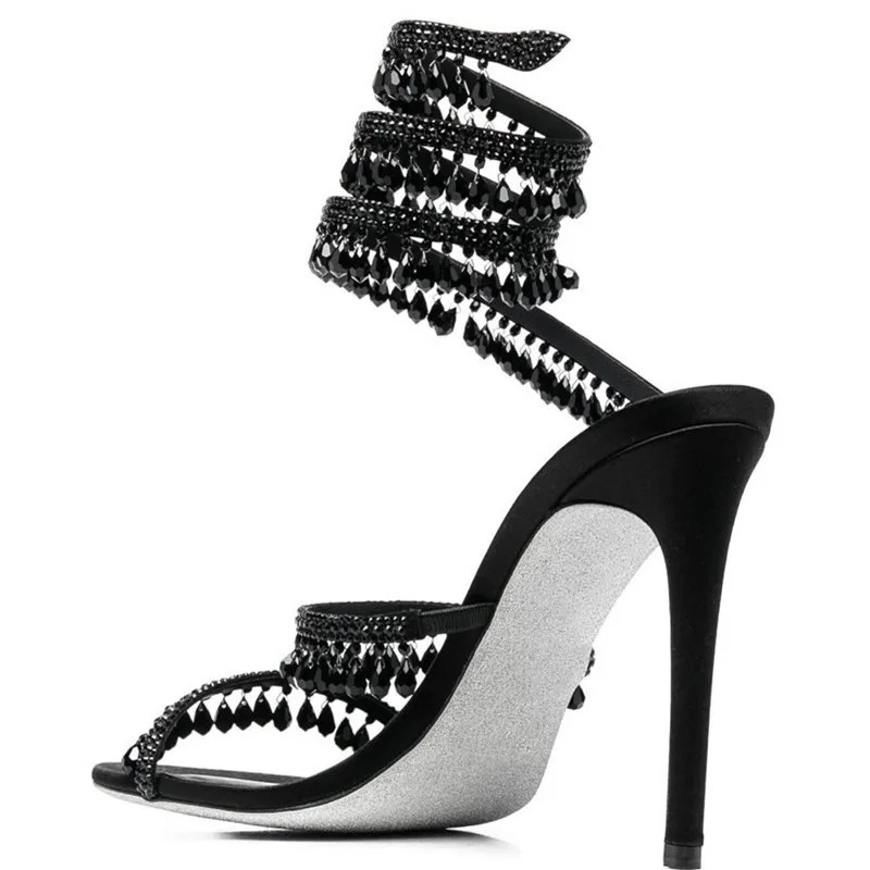 Fashion Crystal Pendant Tassels Women Sandals Sexy Snake Coiled Stiletto High heels Gladiator sandals Summer Wedding Party Shoes 241115