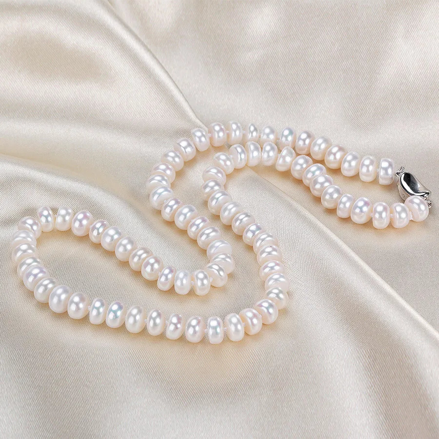 Dainashi Fashion 925 sterling silver womens wedding jewelry set real white natural freshwater pearl 7-8mm bread round 241115