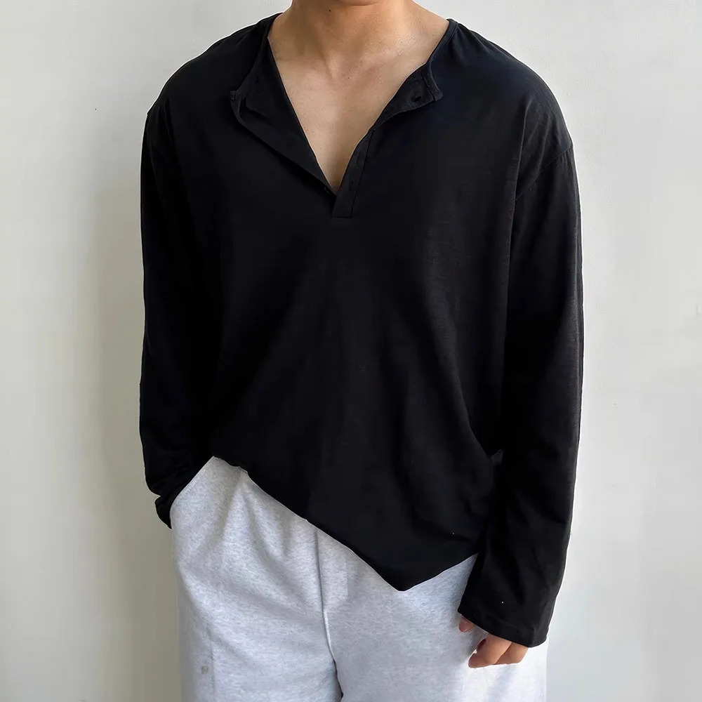Cotton Mens Long Sleeve Tshirts for Men Blouses Korean Trend Harajuku Loose T Shirts Spring Autumn Bottoming Soft 241114 - view 5