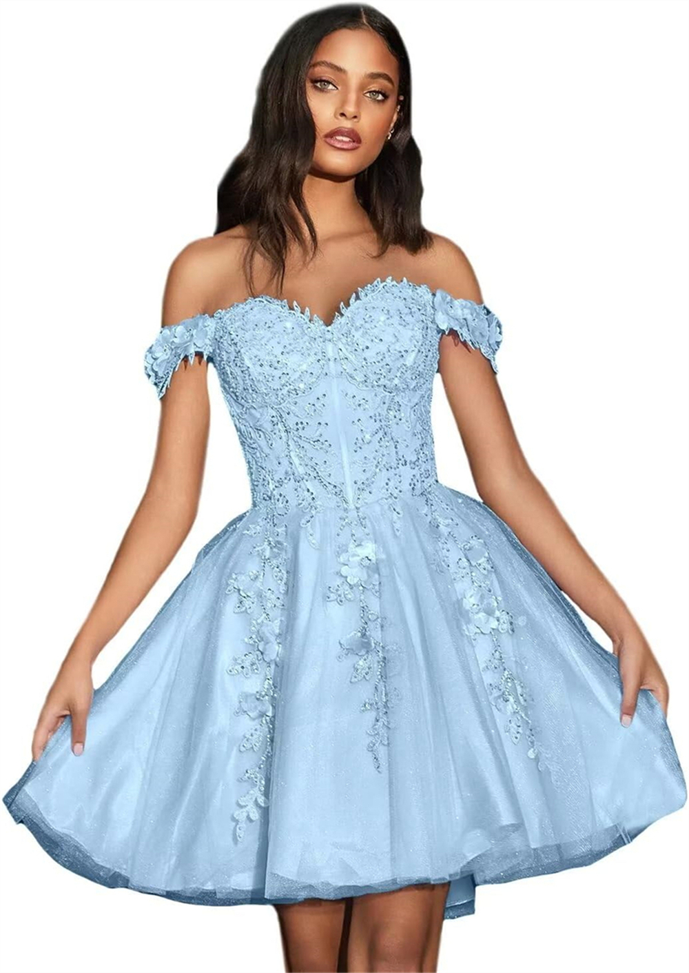 Short Homecoming Dresses Off-Shoulder Appliques Lace-up Sweetheart Tulle Ball Gown Plus Size Cocktail Formal Occasion Cocktail Prom Party Graudation G