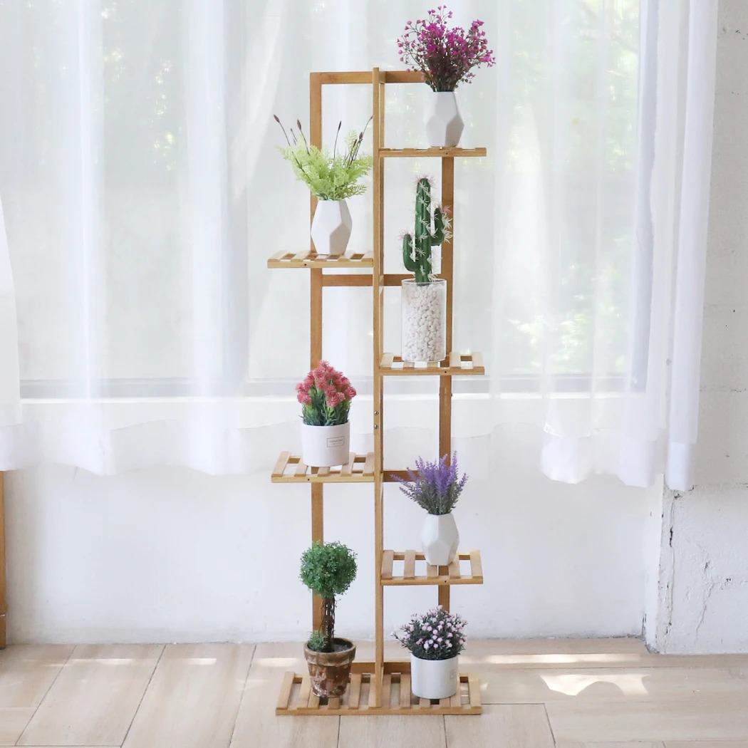 Bamboo 5 / 6 Tier Plant Stand Rack Multiple Flower Pot Holder Shelf Indoor Outdoor Planter Display Shelving Unit for Patio 240415