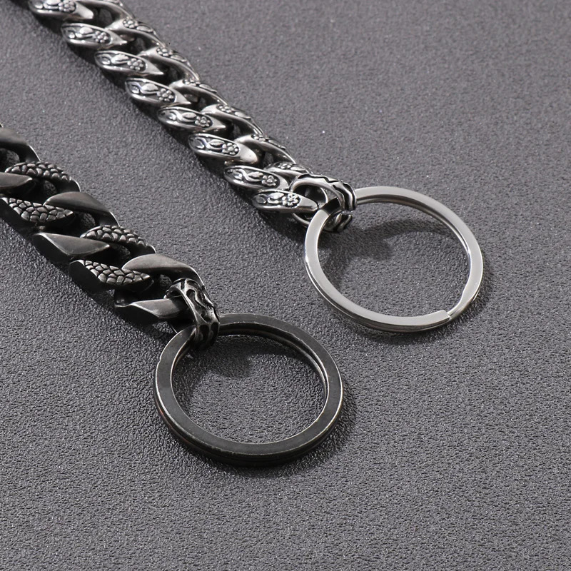 Fongten 60cm Keychain Wallet with Chain Rock Punk Cuban Pants Chain Dragon Buckle Stainless Steel Hip Hop Jewelry Mens Keychain 241115