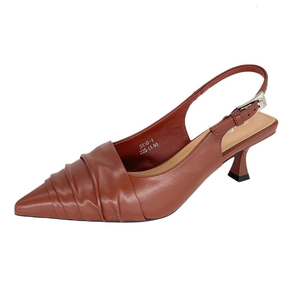 French Pointed Mid Heeled Half Trailer for Women in Spring 2024, New Temperament Soft Leather Gentle Style Wrapped Sandals ddmythur