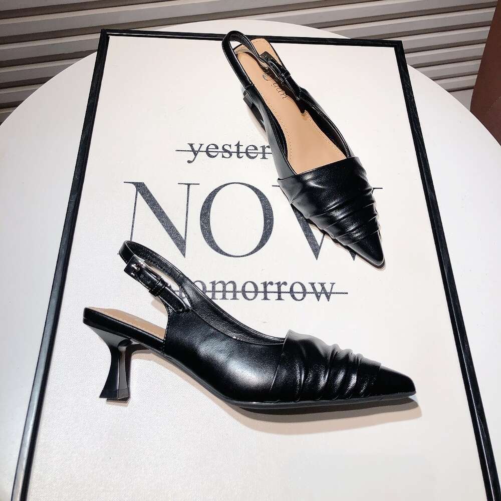 French Pointed Mid Heeled Half Trailer for Women in Spring 2024, New Temperament Soft Leather Gentle Style Wrapped Sandals ddmythur
