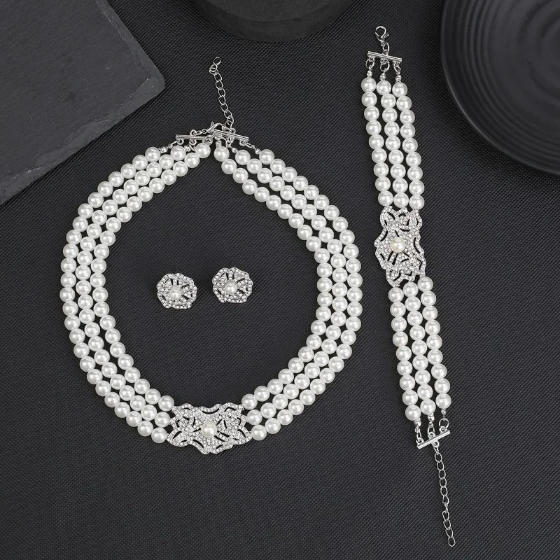 Freshwater Pearl Water Diamond Womens Necklace Earrings Bracelet 3-Piece er Wedding Charm Girl Jewelry Set 241115
