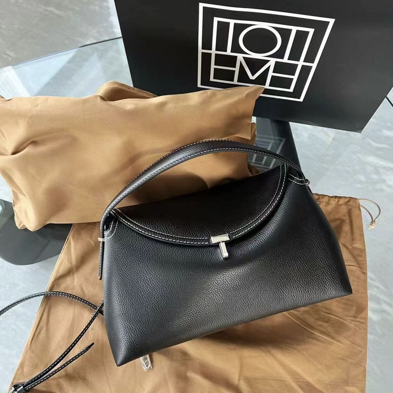 Niche design women's cowhide flip handbag T-lock buckle large capacity shoulder crossbody bag