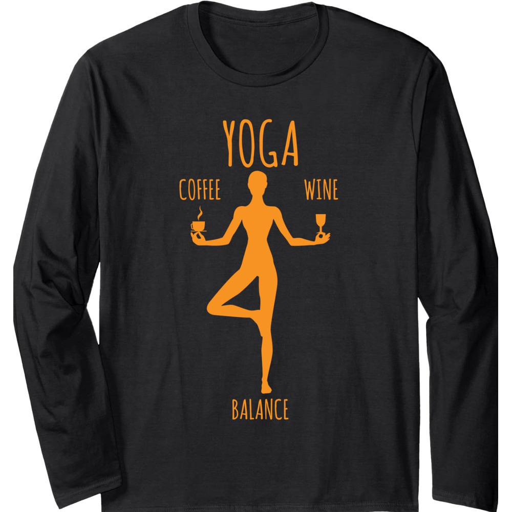 Long Sleeve Shirts for Men sweatshirt Yoga Balance - Coffee & Wine Yoga Lover Funny Gift Long Sleeve Tee Streetwear Casual tops clothes cool