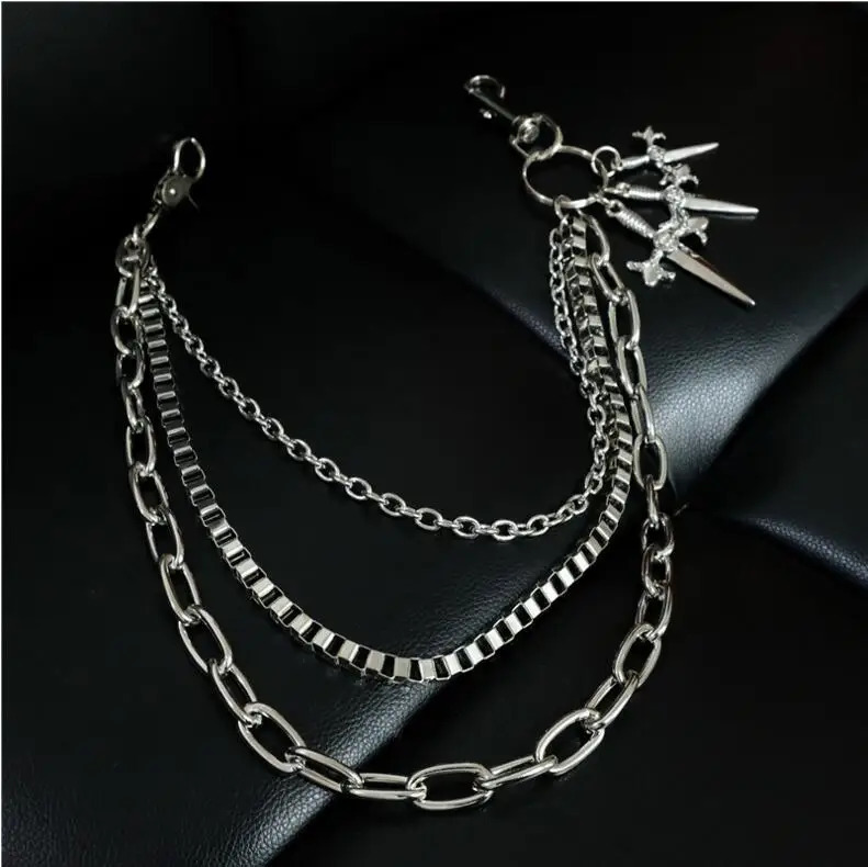 Hip hop fashion punk rock tenor wallet bullet keychain silver alloy tassel pants keychain Chaveiro jewelry 241115