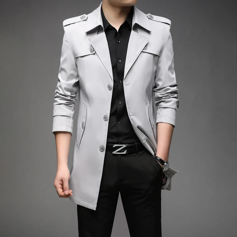 Spring Mens Trench Fashion British Long Coats Casual Jacket Windproof Clothing 241115