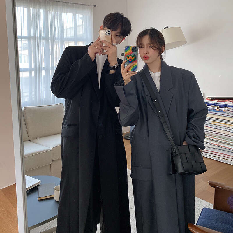 MYQ Trench Mid To Long Autumn New Style Men's Korean Version Trendy Loose Over The Knee Suit Collar Coat Jacket