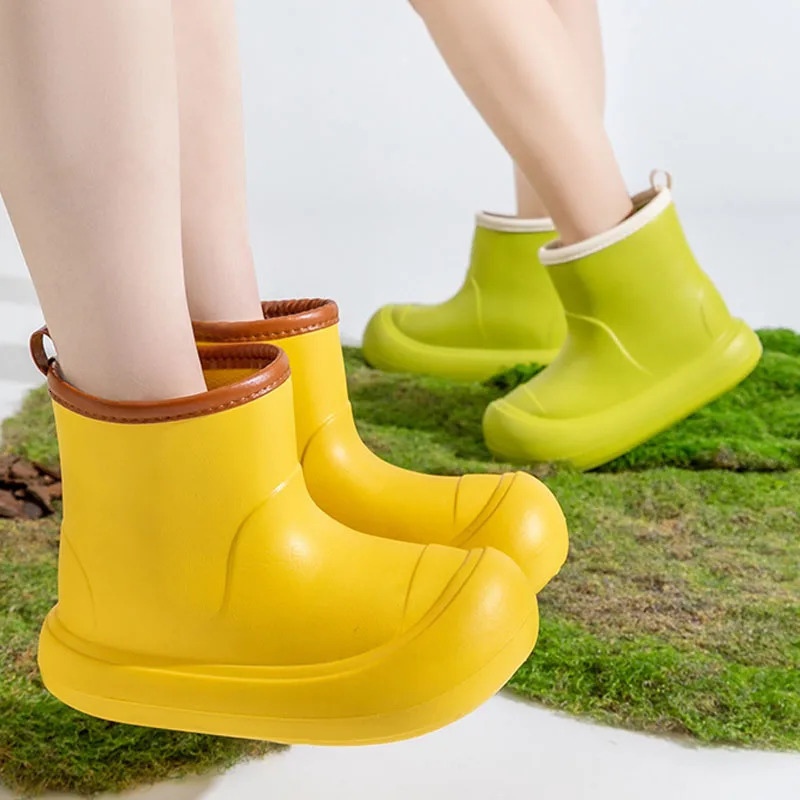 Rain Boots Women EVA Waterproof Comfortable Round Toe Rain Shoes Soft Platform Thick Sole Outdoor Wading Camping Rubber Shoes 241114