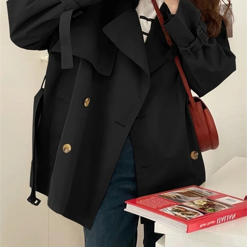 Early Spring Autumn Style Womens Cropped Petite Trench Jacket Elegant British Style Coat For This Years Fashion 241114