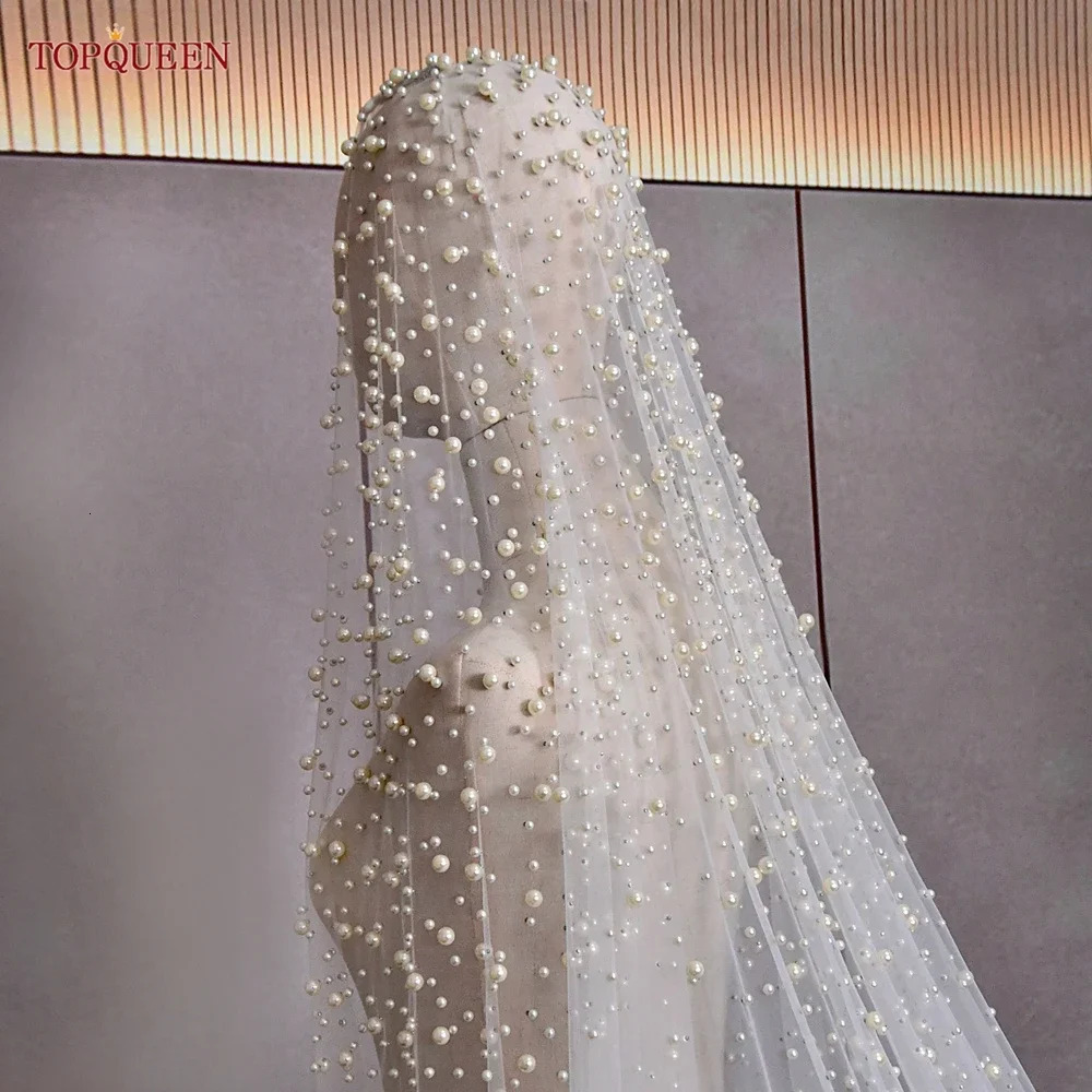 Pearl wedding veil with comb beads wedding accessories cathedral wedding veil and elegant 241115