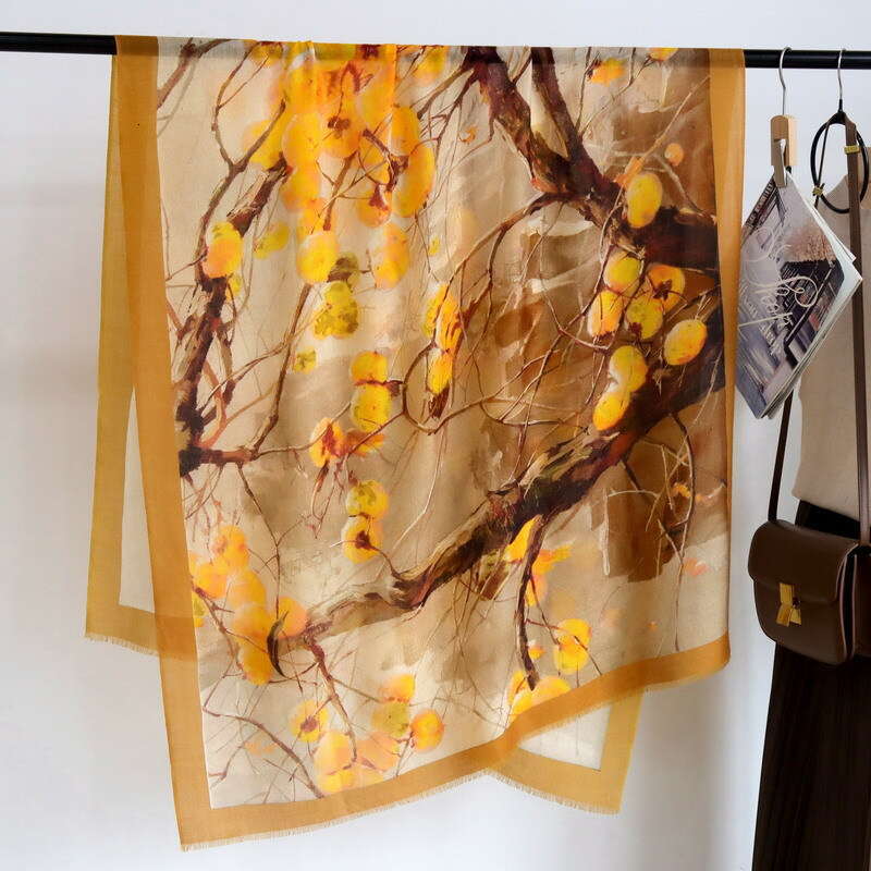 Persimmon Ruyi Fine Water soluble Wool Long Ring Velvet Thin Versatile Women's Shawl Warm Printed Scarf