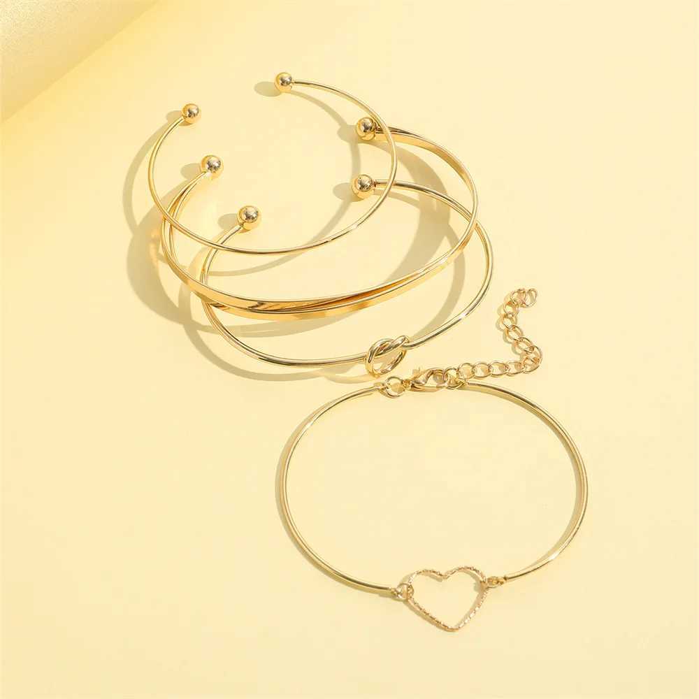 4Pcs/Set Tren Geometry Charm Open Bracelets for Women Fashion Alloy Heart Knot Cuff Bangle Bracelet Jewelry GiftsXJ250117