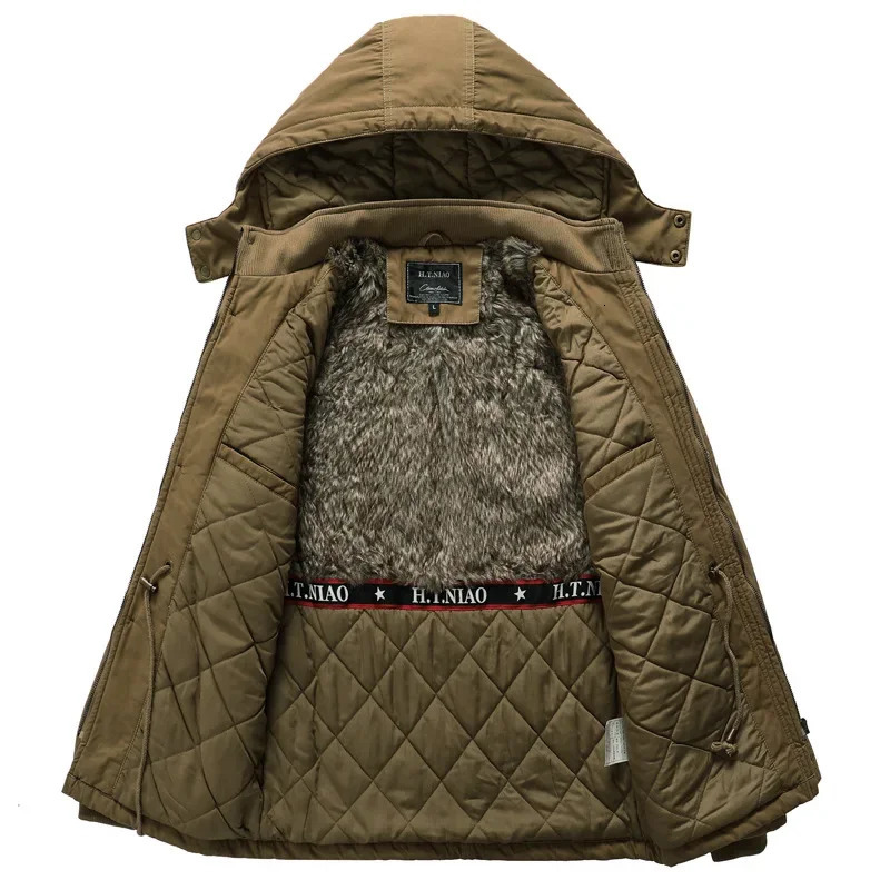 Winter Mid Length Mens Thickened Warm and Cold Resistant Cotton Jacket 241115
