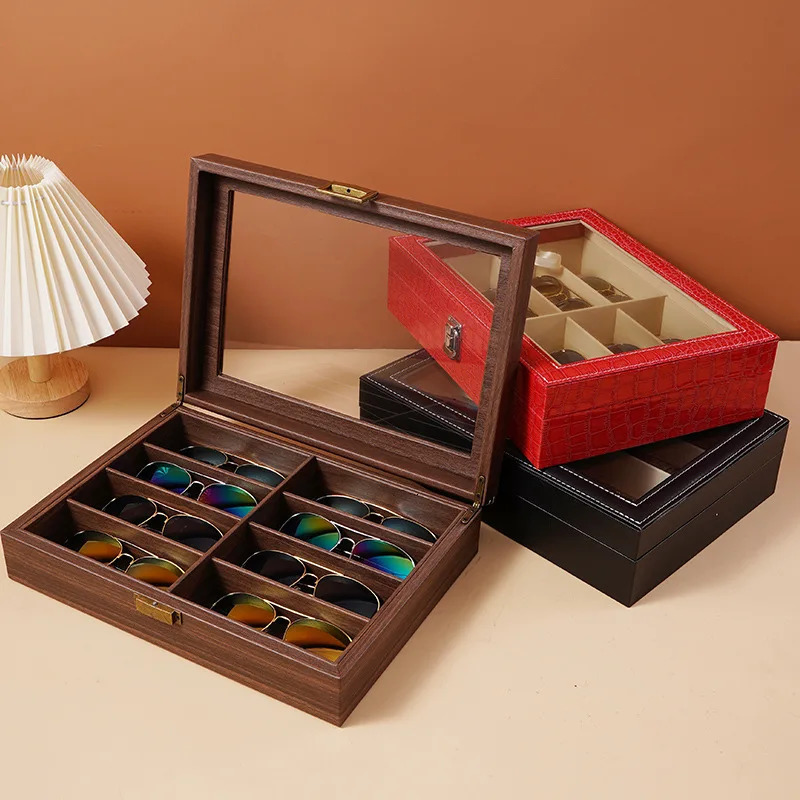 Leather Fashion Sunglasses Storage Box Multi Grid Large Capacity Sunglasses Storage Box Jewelry Display Collection Box 241114