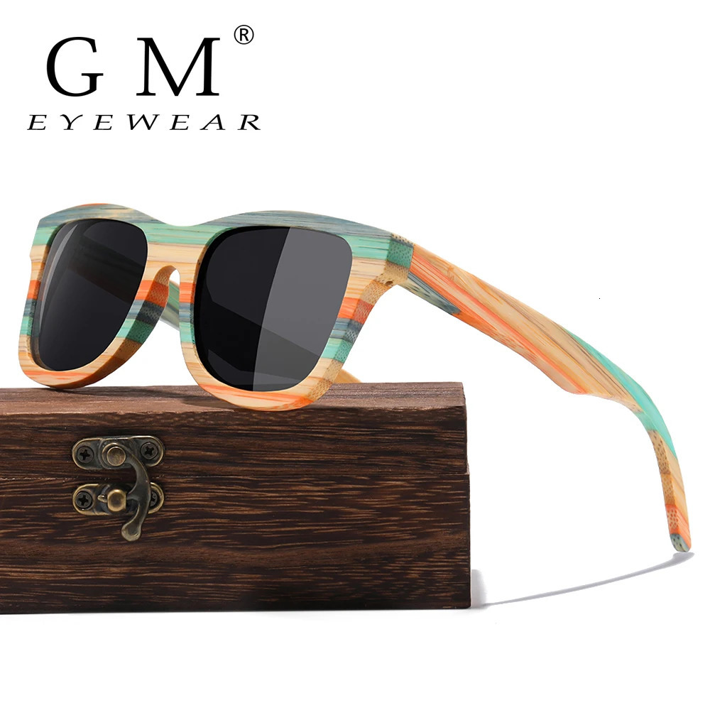 GM Fashion Skateboard Wood Bamboo Sunglasses Polarized Womens er Wood Sunglasses UV400 241114