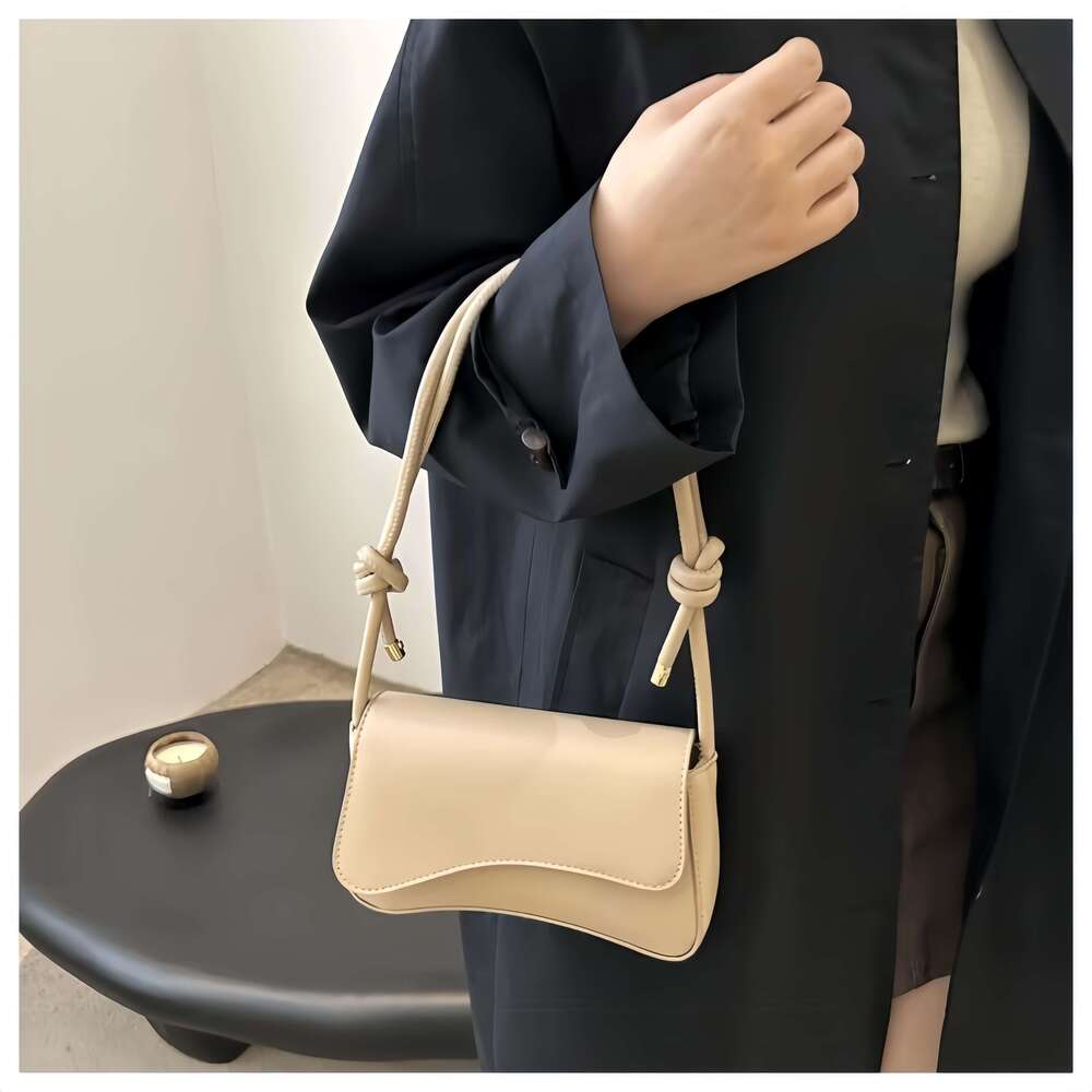 Faux Leather Shoulder Bag with Buckle Closure Solid Color, Polyester ed, Handheld Crossbody Design, Non-Washable - Black & White