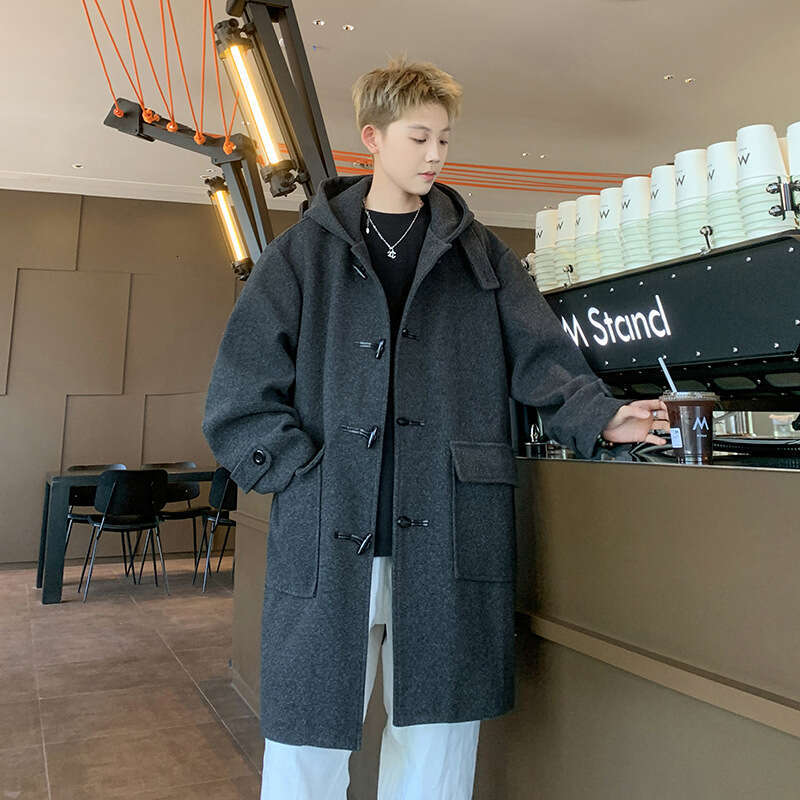 2025 Autumn And Winter Trend Versatile Casual Cool Loose Windbreaker Medium Long Woolen Coat For Men