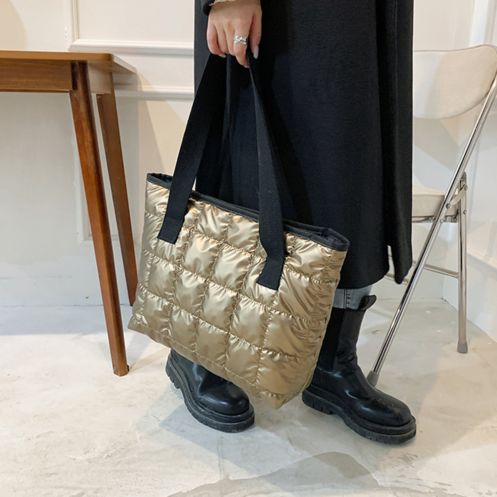 Women Fashion Solid Color Shopper Casual Soft Nylon Lady Handbags Winter Capacity Quilted Shoulder Bags For Female