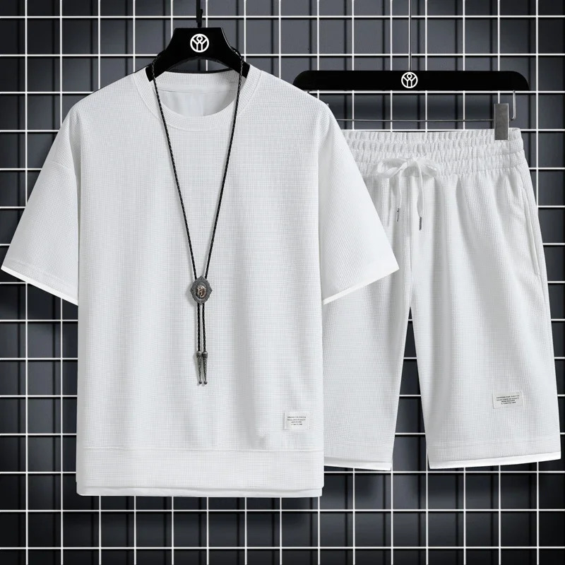 Summer Mens Two Piece Set Linen Fabric Casual T-Shirt And Shorts Set Mens Sports Suit Fashion Short Sleeve Tracksuit Men Suits 240412