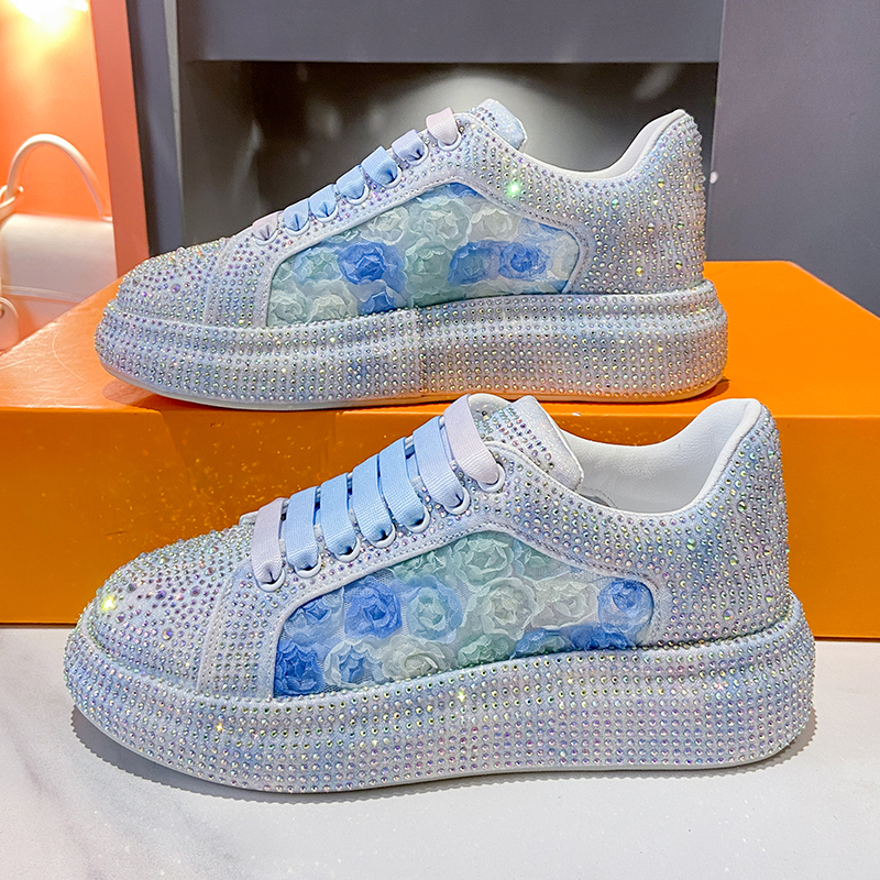 2025 Autumn Women's Shoes New Fashionable Pink Thick soled Shoes Designer Sports Shoes Luxury Flat Shoes Fashionable Shining Water Diamond Shoes