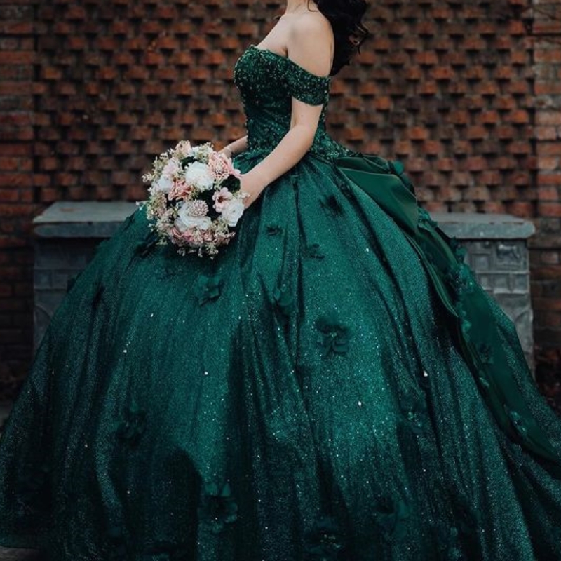 Green Emerald Shiny Quinceanera Dresses Ball Princess Beads Wer Sweet Dress Party Birthday Gown Vestidos De Anos