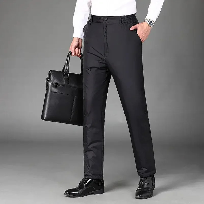 Winter Warm Mens Solid Color Down Pants White Duck Waterproof Straight H616 241115