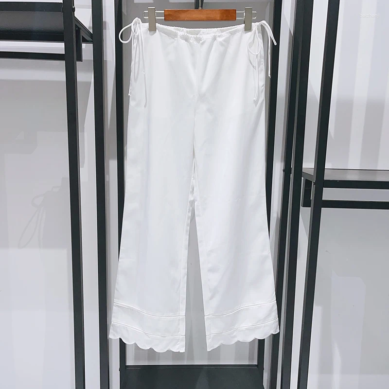 Womens Two Piece Pants Lady Flowers Hollow Out White Camisole Or Lace-Up Loose Waist Halterneck Sleeveless Tank Tops Set 2024 Summer