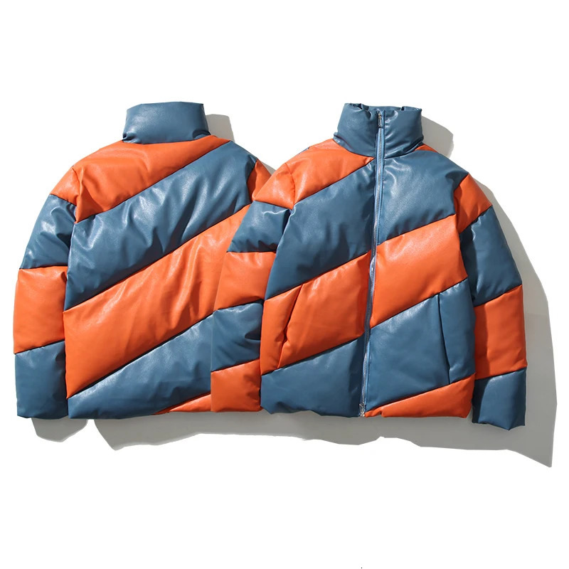 Mens Clothing Top Fashion Spiral Color Matching Leather Warm n Bread Patchwork Winter Casual Jacket ropa hombre 241115