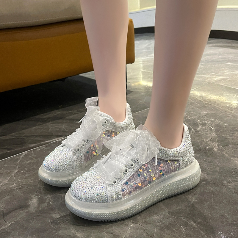 Women's Luxury Flat Shoes Shining Water Diamond Sports Shoes Rubber Transparent Thick soled Shoes Designer Casual Shoes High Quality Fashion Wome