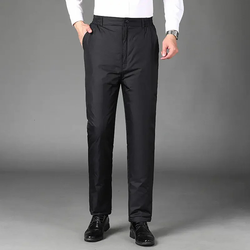 Winter Warm Mens Solid Color Down Pants White Duck Waterproof Straight H616 241115