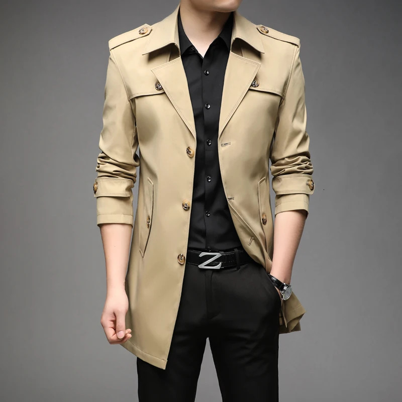 Spring Mens Trench Fashion British Long Coats Casual Jacket Windproof Clothing 241115