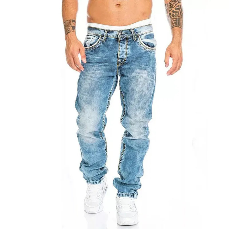 Mens Jeans s Straight Stretch Slim Jean Homme Pantalones Hombre Casual Pants Denim Trousers Baggy Black Blue 241114