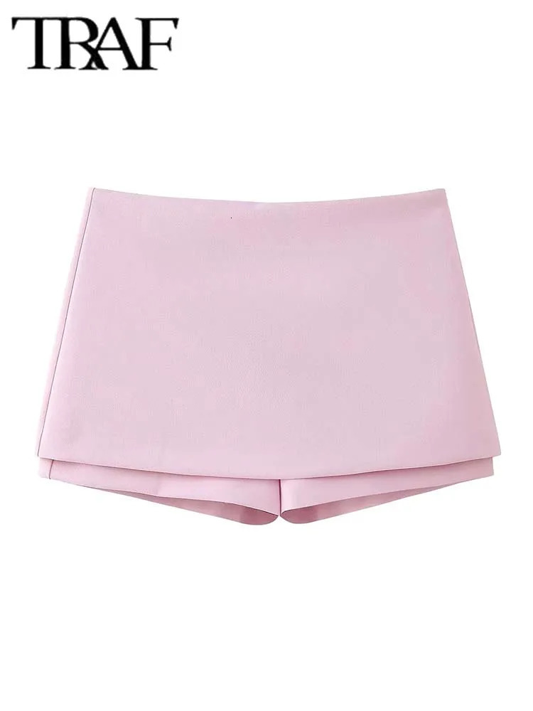 TRAF Woman 2 Pieces Shorts Skirt Sets Fashion Zipper Halter Crop Top Women Suit Mini Skorts Two Piece Set Outfit 240415