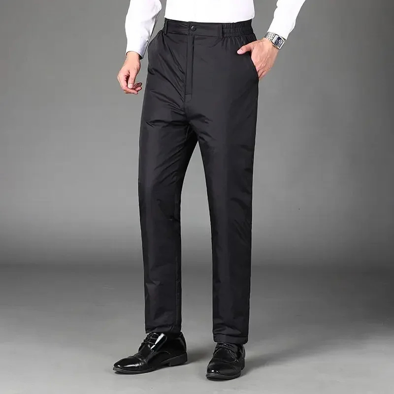 Winter Warm Mens Solid Color Down Pants White Duck Waterproof Straight H616 241115