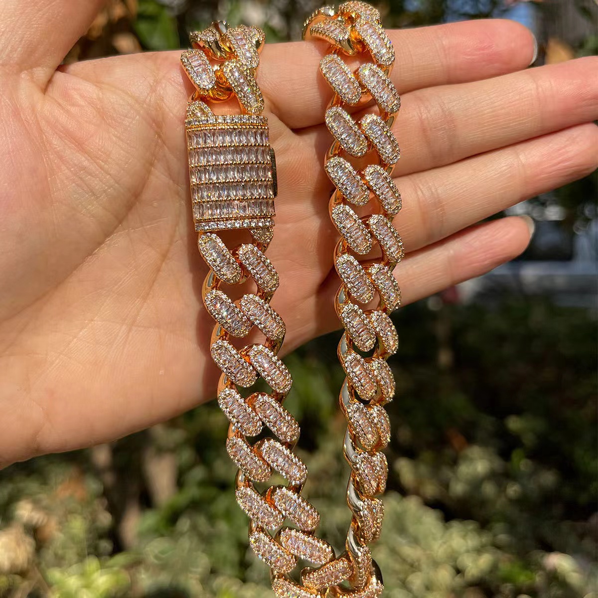 necklace moissanite chain Big Heavy Mens Necklace Sier Vvs Moissanite Baguette Dia Hip Hop Iced Out Cuban k Chain