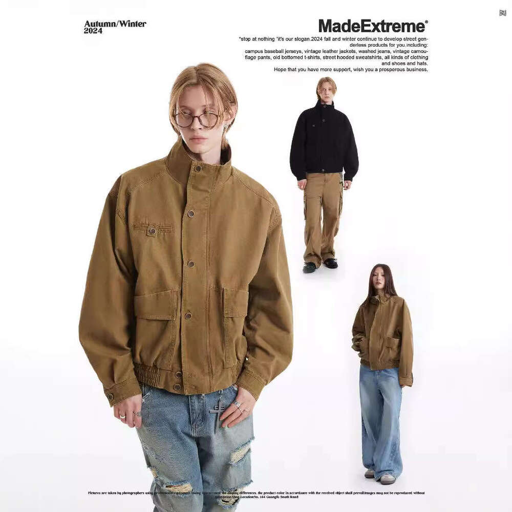 MADEEXTREME Street Vibe High Neck Neutral Loose Denim Jacket Top Coat Male