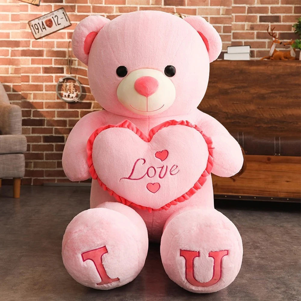 100cm Big I LOVE YOU Teddy Bear Plush Toy Lovely Huge Stuffed Soft Doll Lover Kids Valentines Day Gift For Girlfriend 240401