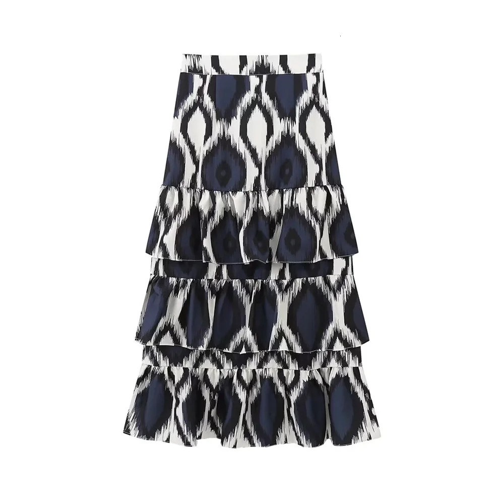 Kar Otza womens fashion simple printed square neck short top loose pleated skirt two-piece set 241114