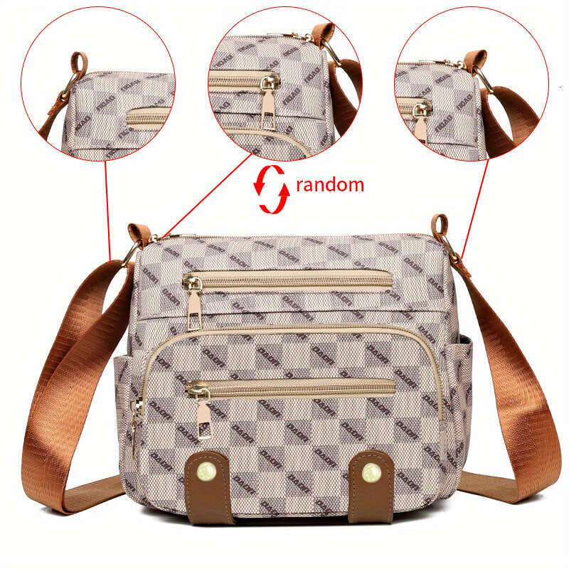 Trendy Plaid Crossbody Bag with Multiple Pockets - Chic Studded Design & Durable Faux Leather for Everyday Style
