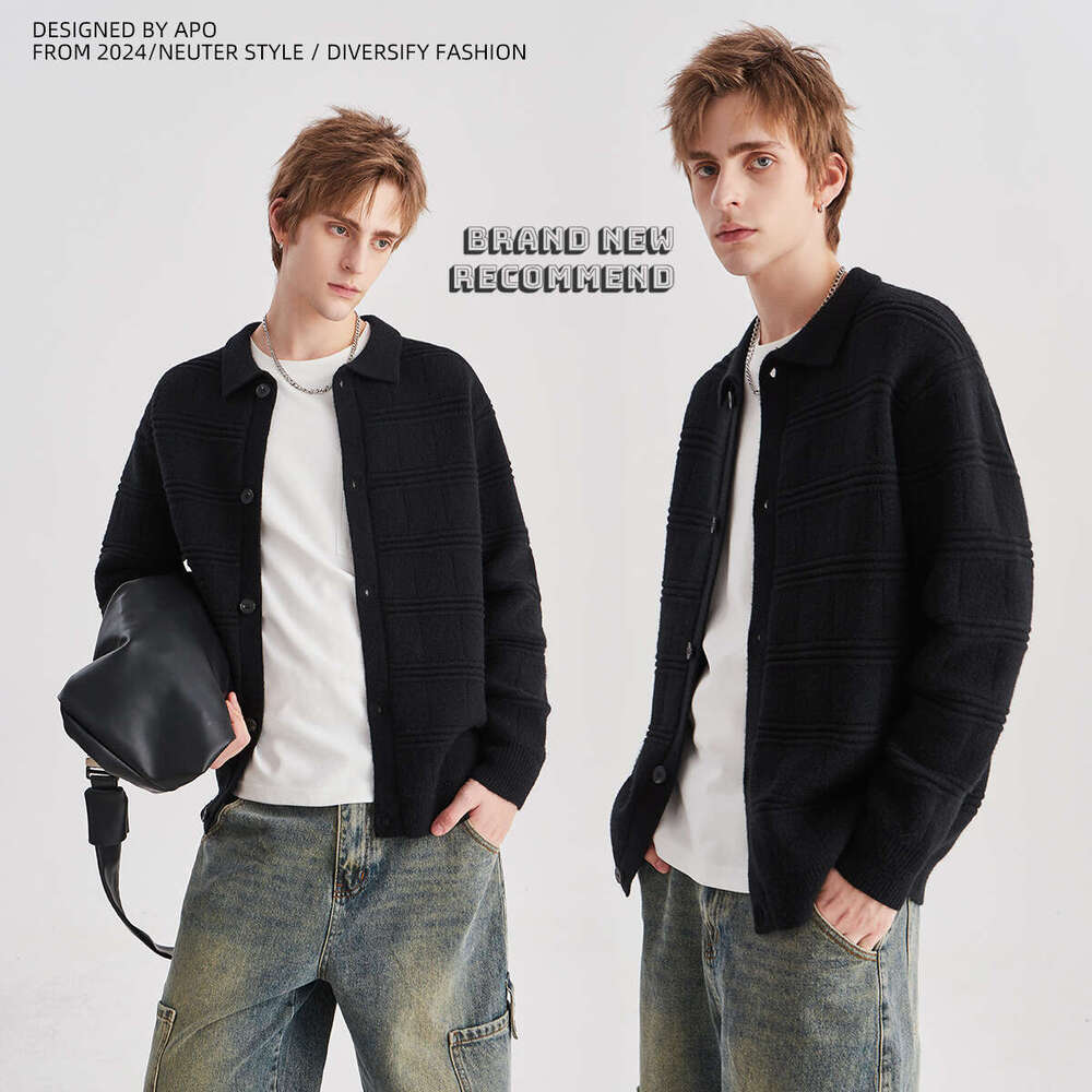 APO Wear | Men's Knitted Cardigan Coat Thick Autumn/Winter High End Korean Edition Lazy Loose Collar Sweater