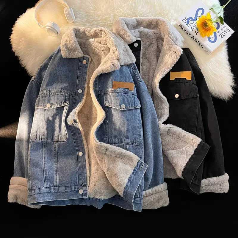 Thick Warm Lamb Fleece Lined Denim Jacket Men Winter Windbreaker Jackets Outwear Jeans Coats Male Multipockets Cowboy Clothing 241115