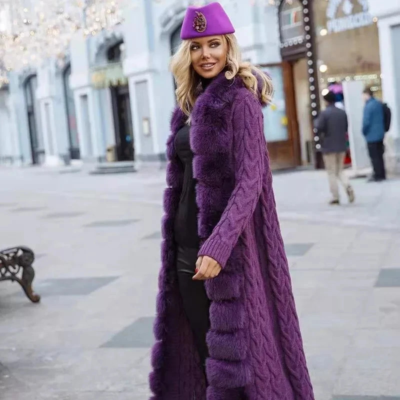 Women Real Fur Cardigan Sweater Natural Long 120125cm Length 241115