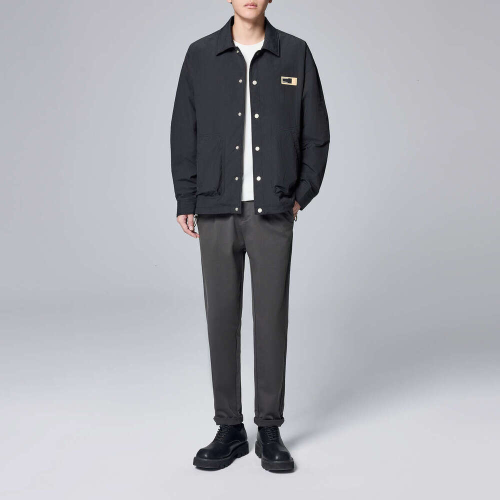 Momaike Simple Lapel Casual 2024 Autumn New Item Label Decoration Men's Jacket 80693