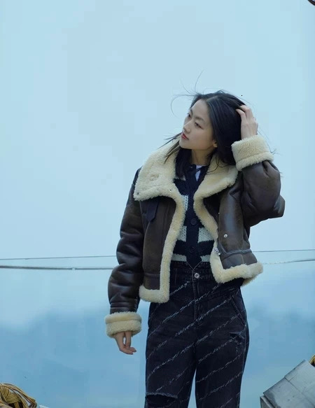 RARF 2024 Autumn Winter Women Faux Lamb Fur Short Jacket Vintage Female Moto Biker Zipper Thick Warm Coat Fleece Outwear 241115